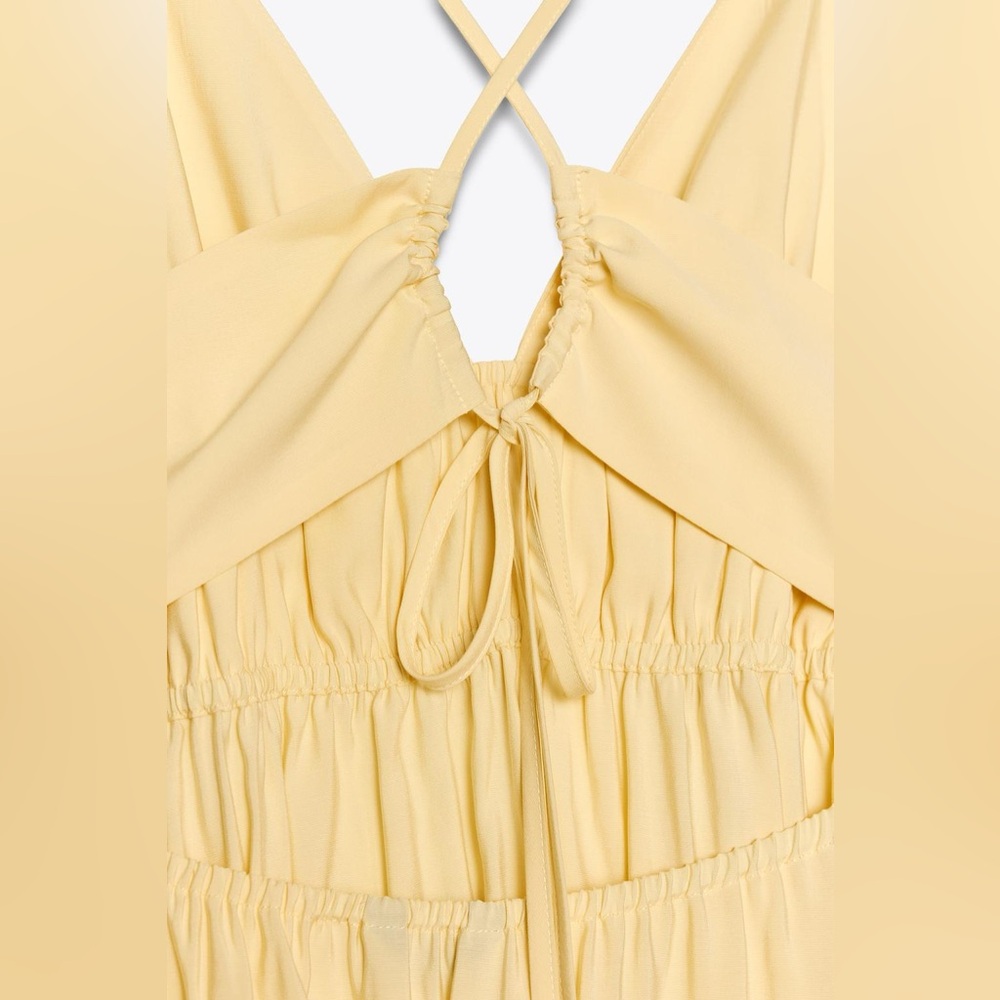 Zara NWT Yellow Flowy V Neck Halter Midi Summer Dress (Size XS) - Picture 10 of 10